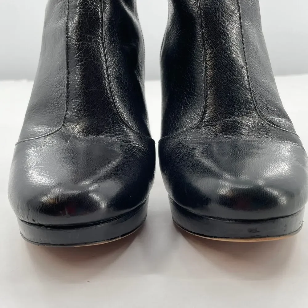 Nine West Fudgeit Black Leather Stiletto Heel Inside Zip Buckle Ankle Booties 8